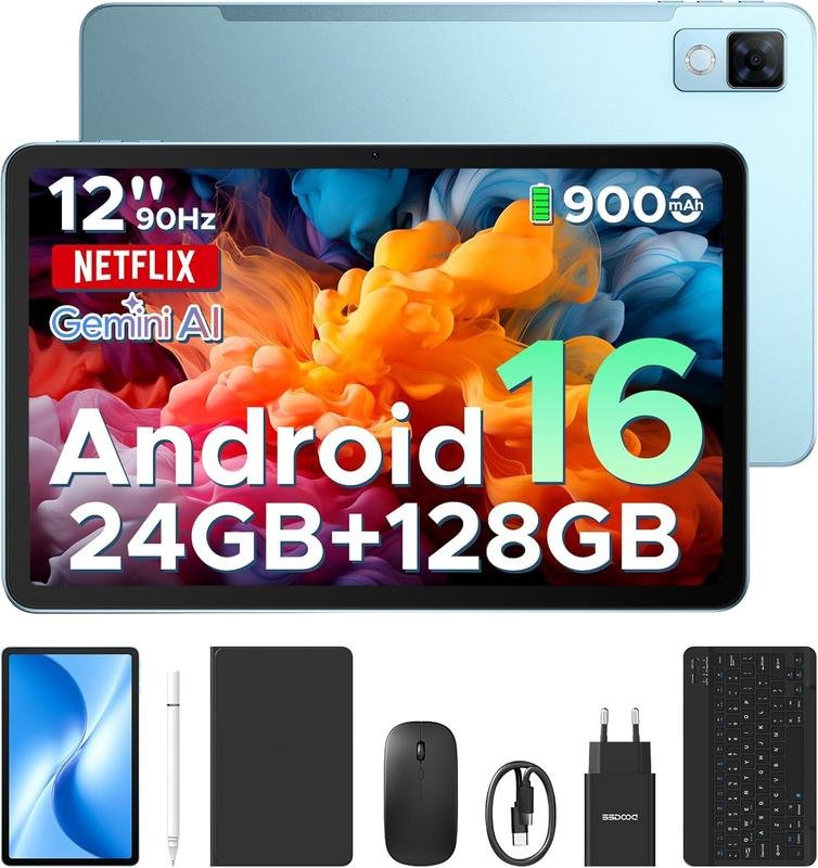 【Najnowsza wersja Androida 16】Tablet DOOGEE U12 VIP | 12 cali | 24 GB RAM + 128 GB pamięci wewnętrznej (rozszerzenie do 2 TB) | Gemini AI | Zestaw z klawiaturą i rysikiem | Bateria 9000 mAh / ładowanie 18 W | Aparaty 13 MP + 8 MP | Ośmiordzeniowy procesor | Tablet dla dzieci | Widevine L1 | OTG | Odblokowywanie twarzy Face ID