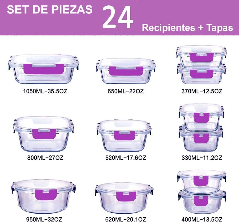 Szklane pojemniki na żywność – zestaw 24 sztuk (12 pojemników i 12 pokrywek) – nadające się do mycia w zmywarce - Image 3