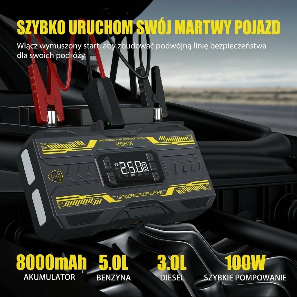 Przenośny rozrusznik samochodowy z kompresorem powietrza, 5000A 12V wzmacniacz akumulatora silnika benzynowego i diesla, skrzynka rozruchowa z szybkim ładowaniem USB do akumulatora samochodowego - Image 4