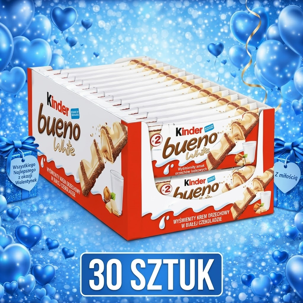 Kinder Bueno czekolada mleczna z kremem orzechowym 30×43 g, Kinder Bueno White, pudełko 30 sztuk, batony czekoladowe - Image 4