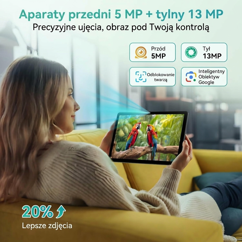 【Najnowsza wersja Androida 16】Tablet DOOGEE U12 VIP | 12 cali | 24 GB RAM + 128 GB pamięci wewnętrznej (rozszerzenie do 2 TB) | Gemini AI | Zestaw z klawiaturą i rysikiem | Bateria 9000 mAh / ładowanie 18 W | Aparaty 13 MP + 8 MP | Ośmiordzeniowy procesor | Tablet dla dzieci | Widevine L1 | OTG | Odblokowywanie twarzy Face ID - Image 2