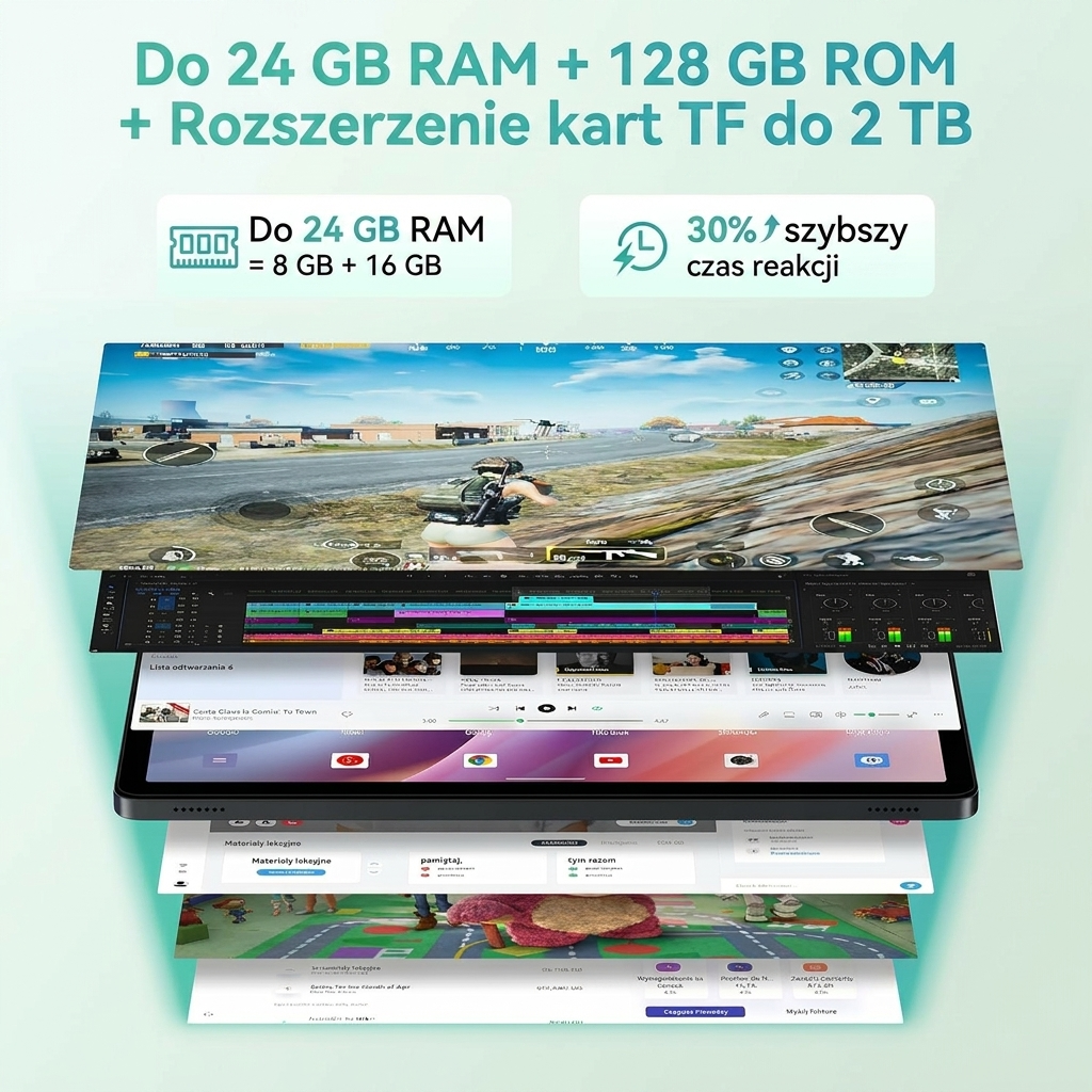 【Najnowsza wersja Androida 16】Tablet DOOGEE U12 VIP | 12 cali | 24 GB RAM + 128 GB pamięci wewnętrznej (rozszerzenie do 2 TB) | Gemini AI | Zestaw z klawiaturą i rysikiem | Bateria 9000 mAh / ładowanie 18 W | Aparaty 13 MP + 8 MP | Ośmiordzeniowy procesor | Tablet dla dzieci | Widevine L1 | OTG | Odblokowywanie twarzy Face ID - Image 4