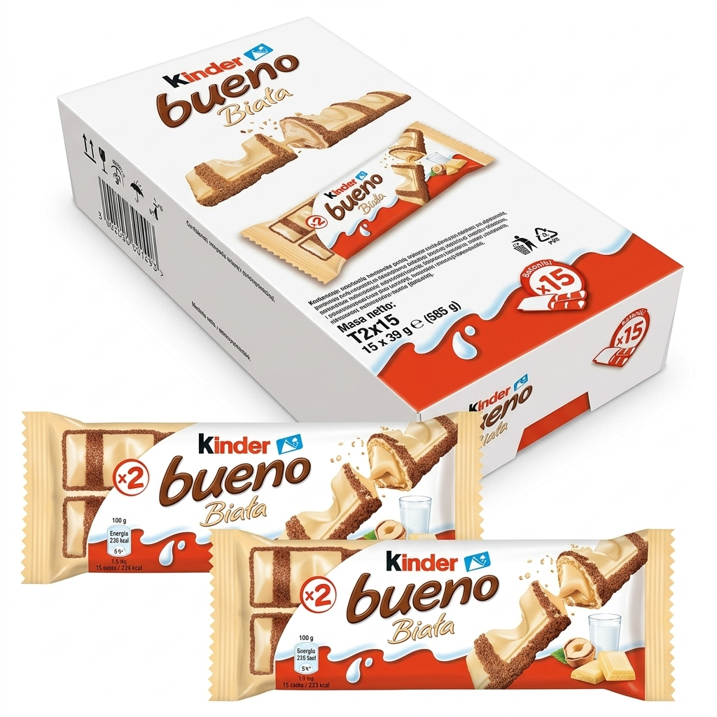 Kinder Bueno czekolada mleczna z kremem orzechowym 30×43 g, Kinder Bueno White, pudełko 30 sztuk, batony czekoladowe - Image 2